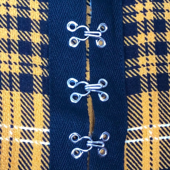 Wild Honey Y2K Mustard Yellow Plaid Grunge Ruffle Clasp Detail Mini Dress - Picture 8 of 8